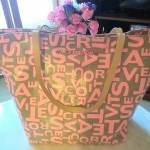 Victoria Secret Large Vinyl Tote Pink/Taupe